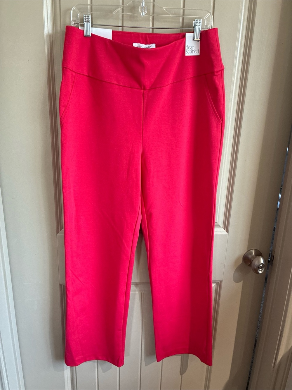 Dear Scarlet Straight-Leg Ponte Pants in Bright Red